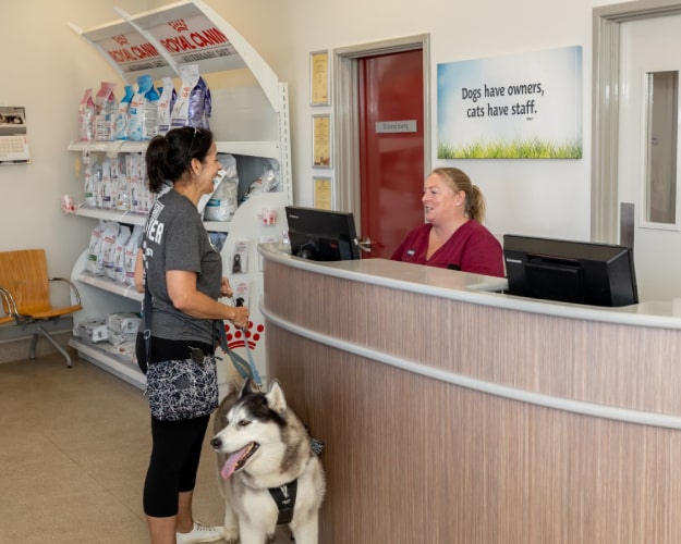 Client at front desk